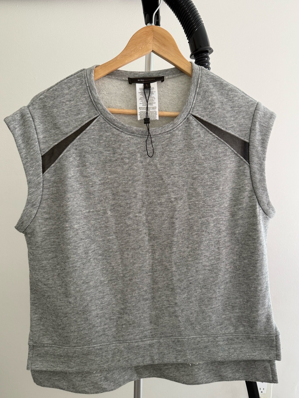 New BCBGMaxAzria Gray Sleeveless Sweatshirt with Contrast Panels